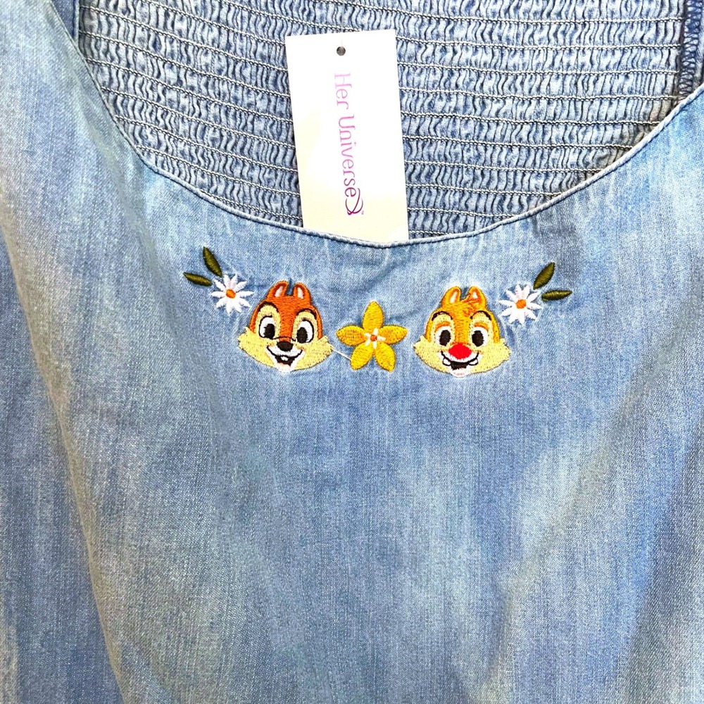 Her Universe Disney Chip & Dale Denim Sundress Tie Strap Dress Plus Size 5X NWT